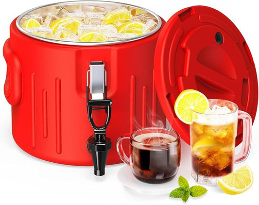Insulated Beverage Dispenser 2 Gallon- Ice and Hot Drink Dispenser with 304 Stainless Steel Interior and Spout, Portable Hot Water Dispenser, Outdoors Cooler Jug for Camping Party Sports, NN