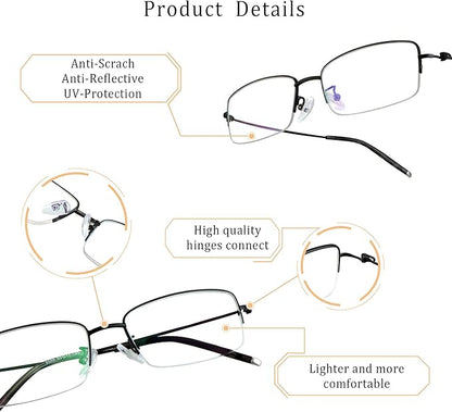 LifeArt Alloy Semi-Rimless Reading Glasses,Blue Light Blocking Glasses, Anti Eyestrain, Computer Gaming Glasses, TV Glasses for Men, Anti Glare (Black, +3.75 Magnification)