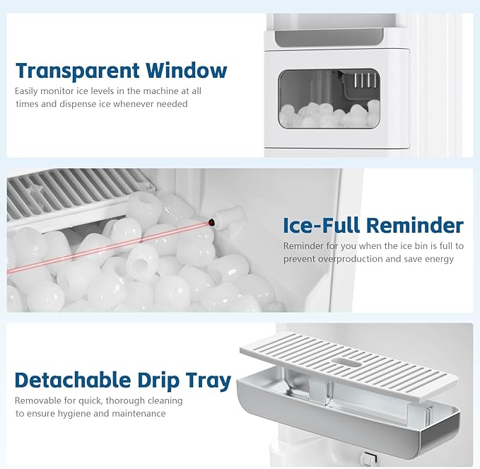 3 in 1 Water Cooler Dispenser with Ice Maker, Hot and Cold Water Dispenser for Home Office, 33lbs/24H, Top Loading 3 or 5 Gallon, Child Lock, Bullet Ice, White