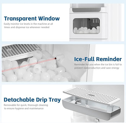 3 in 1 Water Cooler Dispenser with Ice Maker, Hot and Cold Water Dispenser for Home Office, 33lbs/24H, Top Loading 3 or 5 Gallon, Child Lock, Bullet Ice, White