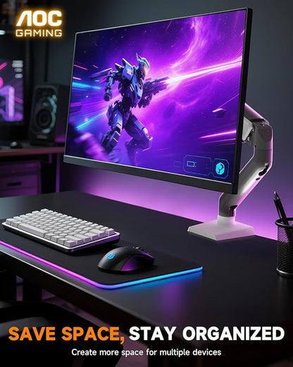 AOC AM102 Single Monitor Stand, Adjustable Monitor Arm Mount for 17–32 Inch Screens, Holds 4.4–19.8 lbs, Cable Management, Sturdy VESA 75x75/100x100 Mount with C-Clamp and Grommet Base