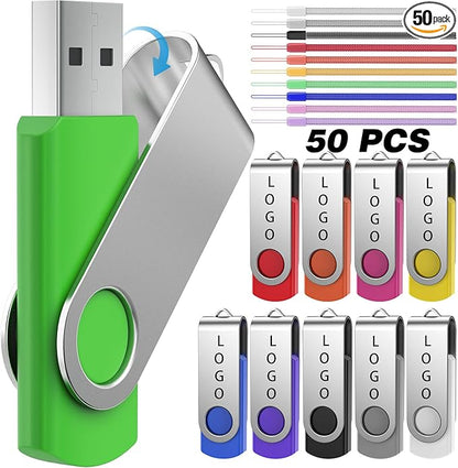 FEBNISCTE 50 Pack 128MB Flash Drive - Customized Your Logo USB 2.0 Thumb Drive Memory Stick - 50 PCS