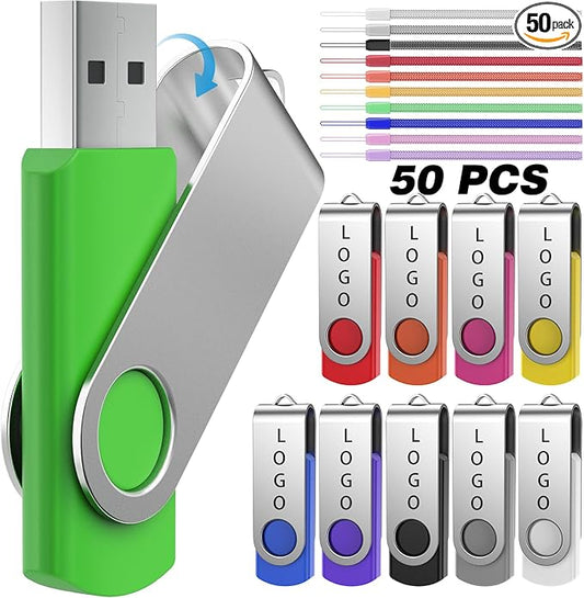 FEBNISCTE 50 Pack 64G Flash Drive - Customized Your Logo USB 2.0 Thumb Drive Memory Stick - 50 PCS