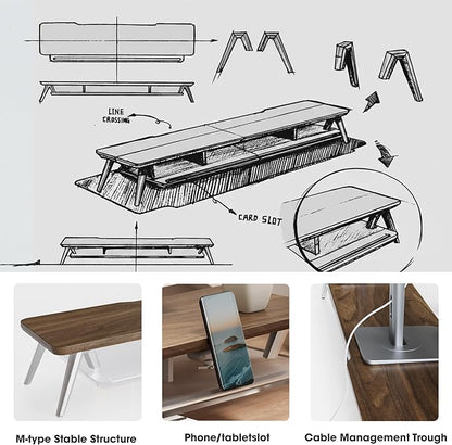 Fenge Dual Monitor Stand for Desk, 2 Tiers Monitor Riser with Acrylic Shelf, 42.5 Inch Wood and Aluminum Desk Shelf with Phone and Tablet Holder