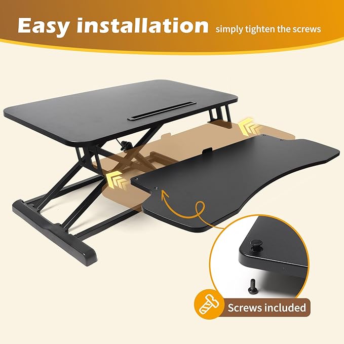 Standing Desk Converter, Height Adjustable Sit Stand Riser with Keyboard Tray for Home Office,Stand Up Desk Riser, 31.5"，28.6lbs Weight Capacity, Black