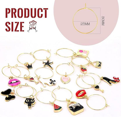 Junkin 24 Pcs Wine Glass Charms Markers Tags for Stem Glasses Drink Markers Wine Charm Ring Identifier for Wedding Bachelorette Tasting Holiday Party Favor Decoration (Cute Style)