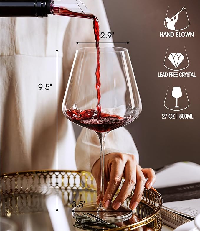 OJA Red Wine Glasses Set of 4,Large Wine Glasses 27 oz, Hand Blown Crystal Clearer, Light for Wine Tasting, Perfect Gifts, Valentine's Day, Anniversary, Birthday