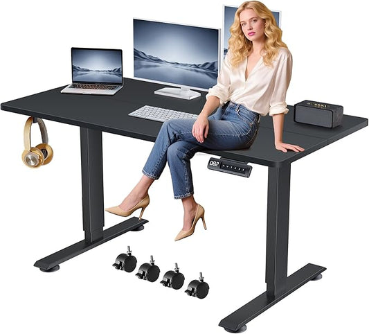 Himimi Electric Standing Desk Adjustable Height,63 x 24 inch Sit Stand up Adjustable Desk with Memory Presets,Portable Computer Desk for Gaming/Working,Free Hook, Lockable Wheels,Mouse Pad,Black