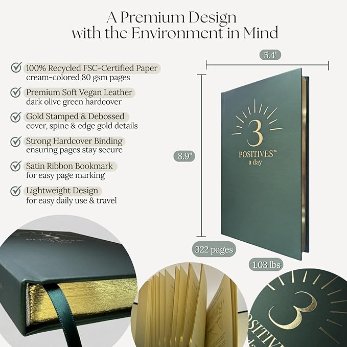 3 Positives a Day™ – One-Year Journal for Daily Mindfulness, Gratitude & Happiness | Therapist-Created | Evidence-Based Practice with Weekly Well-Being Tips | Undated I Gratitude Journal Gifts for Women & Men 2026
