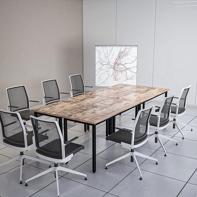 Bonzy Home Conference Tables 8ft Office Computer Desk for Meeting Room Study Writing Printer Podcast Table for 4-8 People Rustic Brown 2PCS 94.4"x23.6"x29.5"