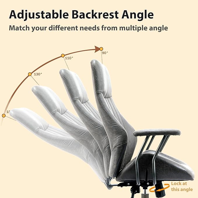 High Back Padded Headrest Office Chair, Ergonomic Executive Office Chair with Lumbar Support, Adjustable Height Home Office Desk Chair with Armrests, Rolling Swivel Computer Gaming Chair,Dark Grey