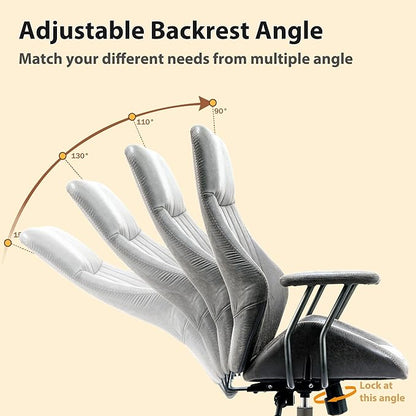 High Back Padded Headrest Office Chair, Ergonomic Executive Office Chair with Lumbar Support, Adjustable Height Home Office Desk Chair with Armrests, Rolling Swivel Computer Gaming Chair,Dark Grey
