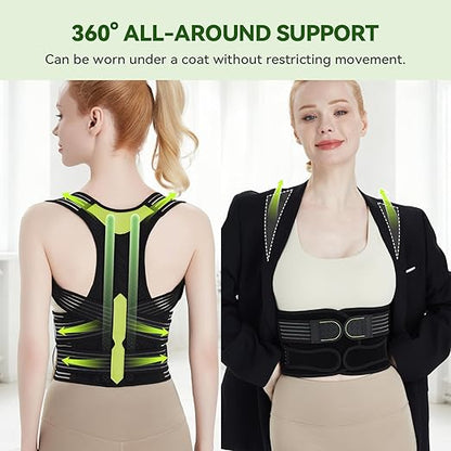 Posture Corrector for Women and Men, Invisible Full Back Support Brace with Enhanced Breathable Mesh, Shoulder Straightener for Back & Neck Pain Relief, Scoliosis & Posture Improvement, Large