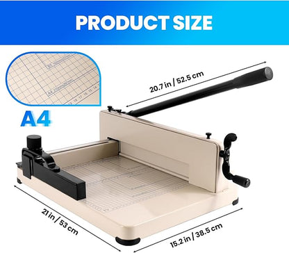 Paper Cutter Heavy Duty, 12 inch A4 Guillotine Paper Cutter, 500 Sheet Solid Capacity Steel Structure Paper Trimmer, Double Safety Protection for Cutting Paper, Leather, Cardboard, Polyester