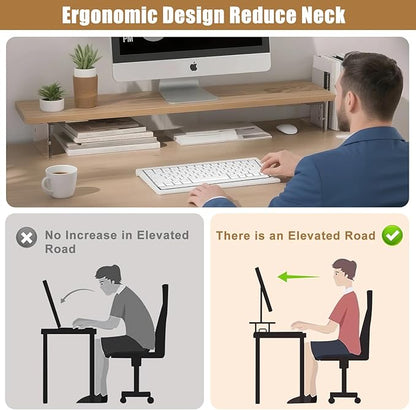 Dual Monitor Stand Riser, Wooden Computer Monitor Stand No Assembly Required Exquisite Monitor Stand for Computer Laptop Printer TV