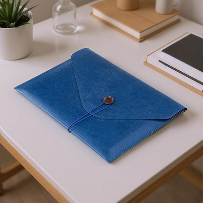 Men PU Leather File Folder for Documents, Organizer File Document Folder with String Tie, Laptop Sleeve Notebook Case, A4 Envelopes Leather Filing Folder Organizer for Men Women - Blue