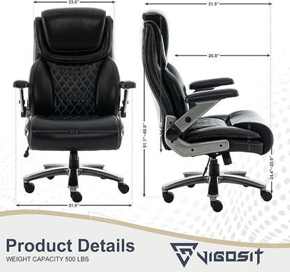 Office Chair, 500 lbs Ergonomic Big and Tall Computer Desk Chair, High-Back Executive with Adjustable Headrest, 3D Reversible Armrests, Silent Wheels for Home, Office, Gaming (Black)
