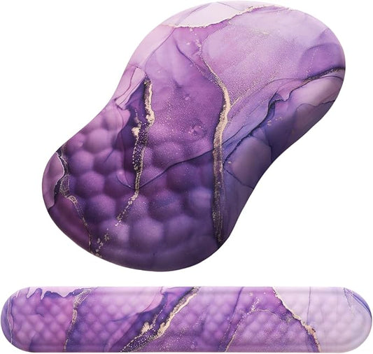 Mouse Pad Wrist Support, Laokiiy 2 in1 Keyboard Wrist Rest+ Ergonomic Mouse Pad, Non-Slip Wrist Rest for Computer Keyboard, Made Easy Typing & Relieve Wrist Pain(Amethyst Purple Marble)