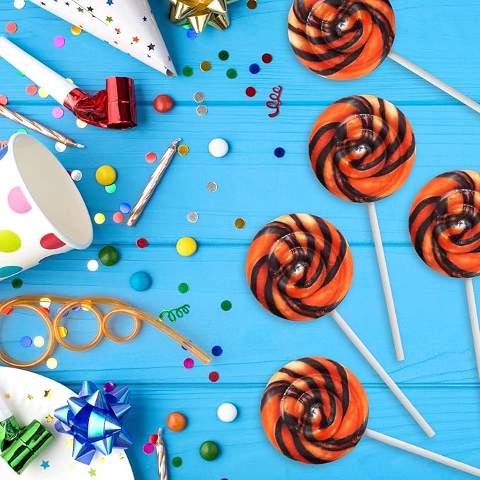 Orange and Black Swirl Lollipops, Pack of 50 Pieces Suckers Individually wrapped, Ideal Lollipops Bulk Supply for Candy Buffets, Vibrant Swirl Suckers for Easy Sharing