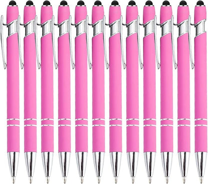 PASISIBICK 12 Pieces Pink Ballpoint Pen with Stylus Tip, 2 in 1 Stylus Stylish Pen, Premium Metal Stylus Pen for Touch Screens, Black Ink, 1.0 mm Medium Point(12 PCS Pink)