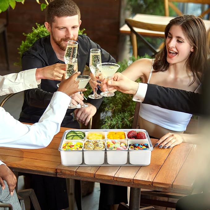 Divided Serving Tray Fresh-keeping Box with Lid&Handle，8 Compartments Snackle Box Charcuterie Container,Snack Box Container for Adults,Travel Snack Tray with Lid for Fruit,Vegetable,Candy,（2 Pack）