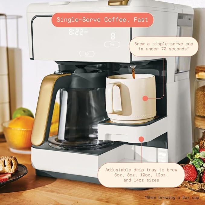 Beautiful Multi-Brew Coffee Maker – 12-Cup Carafe & Single-Serve Pod or Grounds, Iced Coffee Mode, Programmable Touch Display, Includes Filters (White Icing)