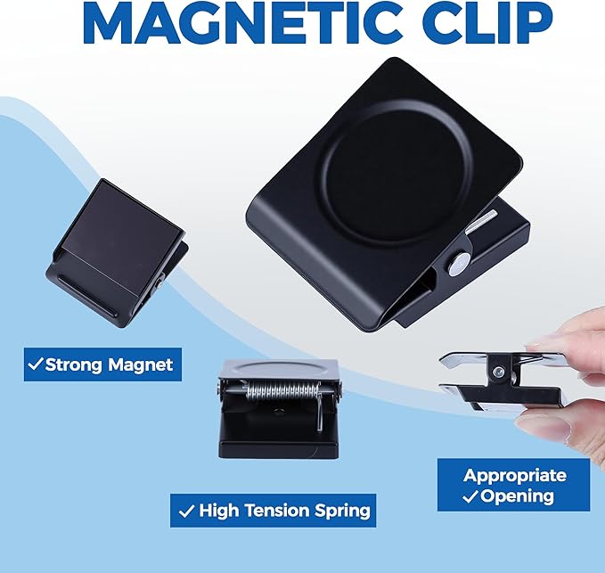 Magnetic Clips 1.5 inch, 12 Pack Heavy Duty Magnet Metal Clips for Hanging, Strong Magnet Clips for Whiteboard, Fridge, Classroom, Refrigerator, Black