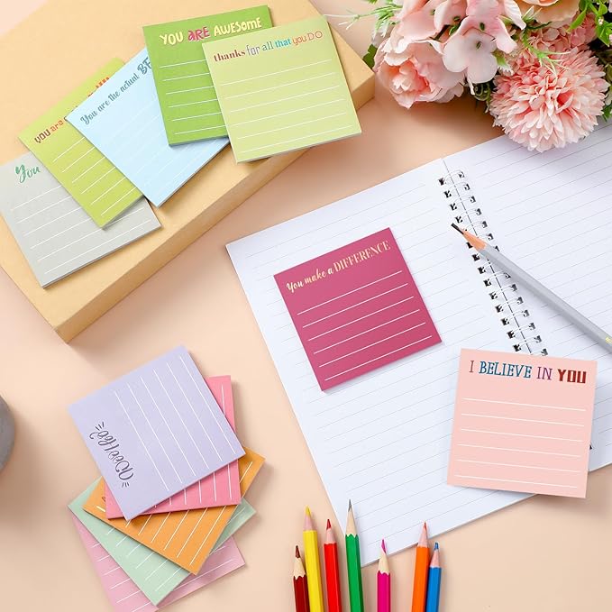 Yinder 24 Pcs Inspirational Sticky Notes Christmas Stocking Stuffers Motivational Sticky Notes Pad Employee Appreciation Gift Bulk for Teacher Nurse Coworker Office 3 x 3'' (Appreciation,Macaroon)