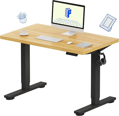 FLEXISPOT EN1 Whole-Piece Standing Desk 40" x 24" Electric Small Desk for Home Office (Black Frame + Maple Top, 2 Packages)