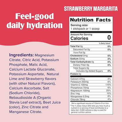 Ultima Replenisher Daily Electrolyte Powder Drink Mix - Sugar Free - Strawberry Margarita, 16 Stickpacks - Hydration Packets with 6 Electrolytes and Trace Minerals - Keto Friendly, Vegan, Non-GMO