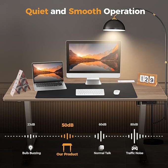 Electric Standing Desk 48 x 24 Inches Adjustable Height Sit Stand Up Desk for Home Office Computer Workstation with 2 USB Ports 3 AC Power Outlets Memory Preset and Wheels, Oak