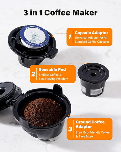 SHARDOR K Cup Coffee Maker, 3 in 1 Single Serve Coffee Maker for K Cup Pods & Ground Coffee & Teas, 6 to 14oz Brew Sizes, 40oz Detachable Water Reservoir, Compact Design, White