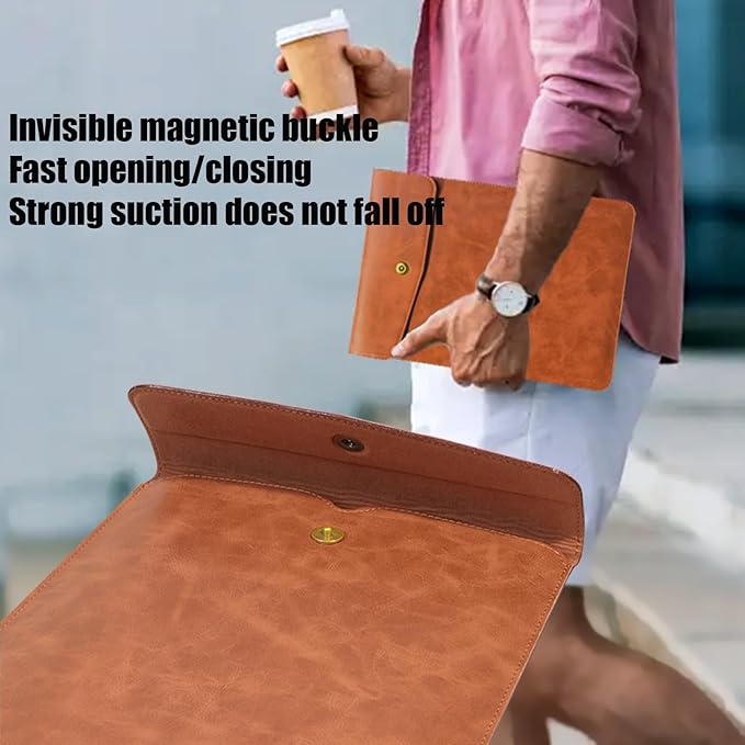 Genuine Leather Laptop Sleeve Compatible with 13 Inch MacBook Air M4 M3 M2 M1,Vertical Case for MacBook Pro M2 2022 M1 2020-2016, Brown