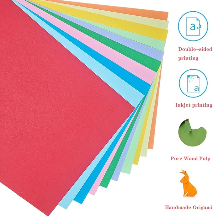 Colored Paper 8.5 x 11 Assorted Colored Print Paper 10 Colors Copy Paper, Letter Size Colored Copy Paper for Cutting DIY Kids Art Craft School Office Supplie