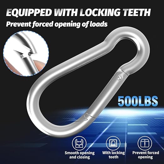 50PCS M8 Spring Snap Hook Carabiner, 3 Inch Carabiner Clip, 5/16" Silver Heavy Duty Galvanized Steel Spring Clip, Quick Link Key Chain for Swing Hammock Gym Outdoor, 500LBS Holding Capacity