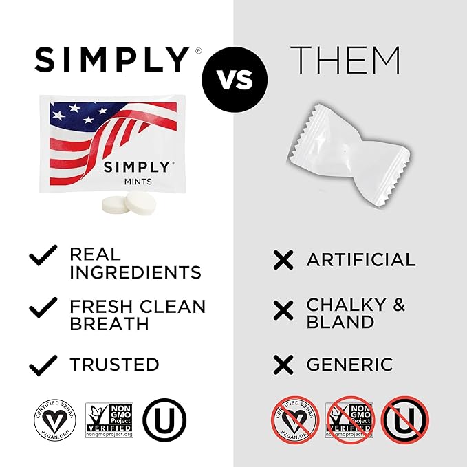 SIMPLY Peppermint US FLAG Individually Wrapped Breath Mints in Bulk, 50 Packets (2 per Packet), | Perfect for Office, School, Travel, Party Favors, Restaurants & Hospitality, Fourth of July