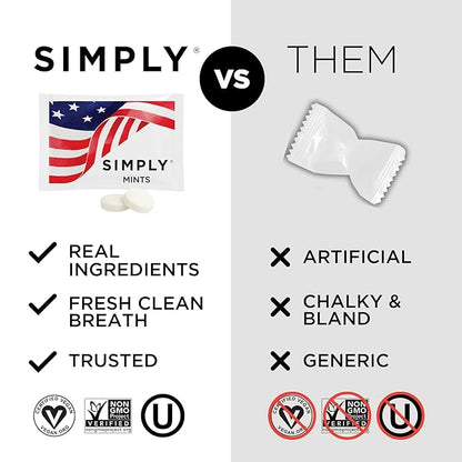 SIMPLY Peppermint US FLAG Individually Wrapped Breath Mints in Bulk, 50 Packets (2 per Packet), | Perfect for Office, School, Travel, Party Favors, Restaurants & Hospitality, Fourth of July