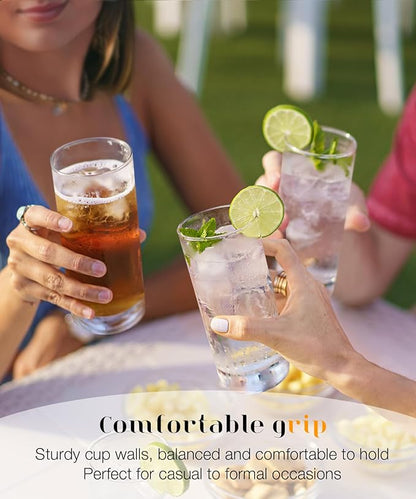 LUNA & MANTHA Highball Glasses Set of 4, 13 OZ Drinking Glass, Lead-Free Crystal Water Glassware, Tall Glass Cups for Mojito, Tom Collins, Cocktail, Home Bar