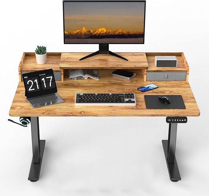 48 x 30 Inch Standing Desk with 2 Drawers, Adjustable Height Widened Stand Up Desk with Storage, Sit to Stand Ergonomic Workstation for Home Office, Light Rustic