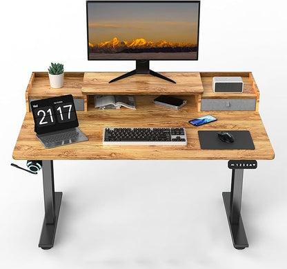 48 x 30 Inch Standing Desk with 2 Drawers, Adjustable Height Widened Stand Up Desk with Storage, Sit to Stand Ergonomic Workstation for Home Office, Light Rustic