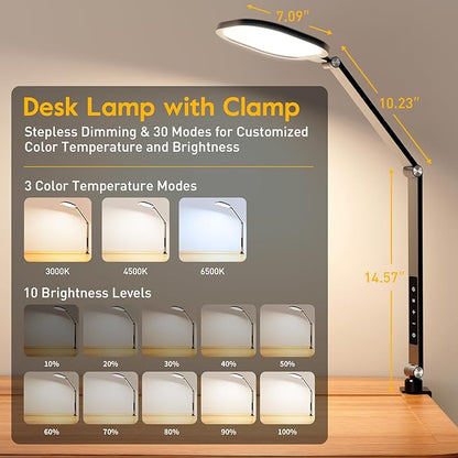 Desk Lights for Home Office, 1200 Lumen LED Desk Lamps with Clamp, Highly Eye-Caring Video Conference Light for Computer, 3 Color 10 Brightness Levels for Ideal Lighting, Remote, Memory & Timer