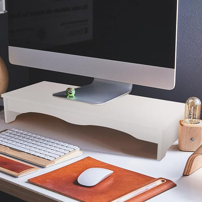 Computer Monitor Stand White Desktop Base Bracket Elevated Height Holder with Keyboard Storage for Office Desk Ergonomic Neck Relief and Sturdy Support