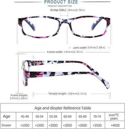 Henotin 5-Pack Reading Glasses Blue Light Blocking Anti Eyestrain Computer Reading Glasses for Women and Men Readers (Mix Color-C1, 4.00, Diopters)