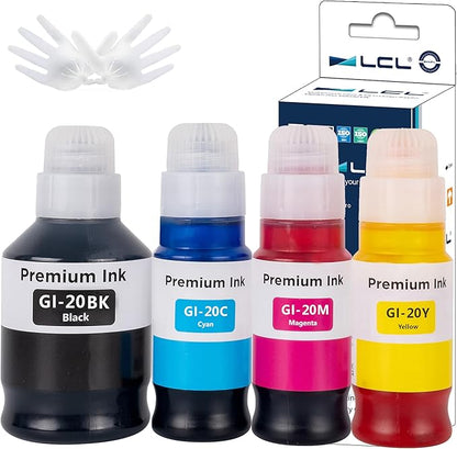 LCL GI-20 GI20 Ink Bottles Replacement for Canon 20 GI20 GI-20 Ink Refill Bottles Compatible with Canon PIXMA G5020 G6020 G7020 Printer (4-Pack,Black Cyan Magenta Yellow)