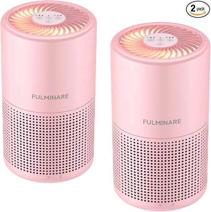 FULMINARE Air Purifiers for Home H13 True HEPA Air Filter Quiet Air Cleaner With Night Light Portable Small Air Purifier for Bedroom Office Living Room (Pink 2 Pack)