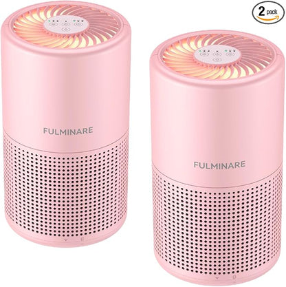 FULMINARE Air Purifiers for Home H13 True HEPA Air Filter Quiet Air Cleaner With Night Light Portable Small Air Purifier for Bedroom Office Living Room (Pink 2 Pack)