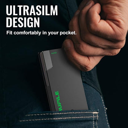 Wallet for Men, Deck-of-Cards Opening, Rfid Blocking and Slim Design,Aluminum Card &Money Clip Wallet(Neon Black)