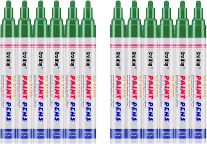 Green Paint Markers, 12 Pack Oil-Based Waterproof Quick Dry Permanent Paint Pen Set for Rocks Painting, Wood, Fabric, Plastic, Canvas, Glass, Mugs, Metal, Tire, Stone, DIY Craft