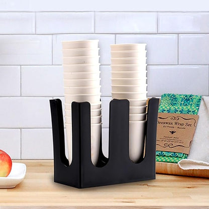 Tirifer 2 Pack Disposable Paper Cup Dispenser, 2 Compartment Coffee and Lid Storage Organizer Holder for Countertop Bar Restaurant Breakroom, Black