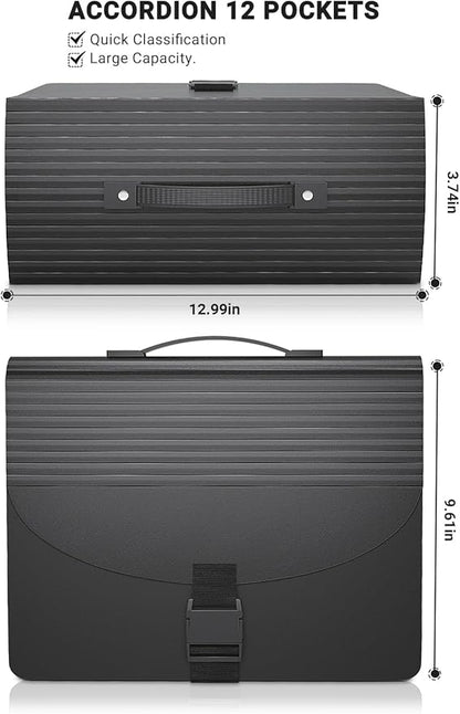 Expanding File Folders,Accordion File Organizer with Handle,13 Pockets Expandable Filing Folders,Tabs Included in Filing Box,Adjustable Strap,Bill Documents Organizer,A4/Letter Size